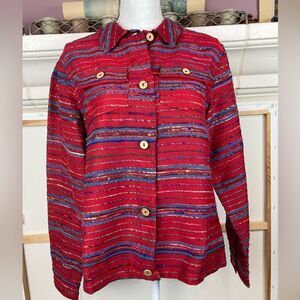 Coldwater Creek Red & Multicolor Woven jacket w/light wood buttons❤️